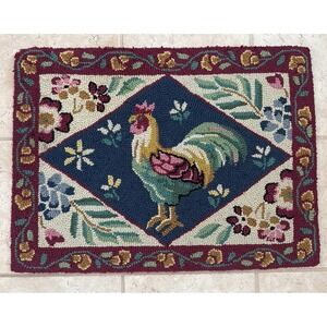 Rooster Wool Hooked Rug Handcrafted Kitchen Kitschy Farmhouse Charles Keath Flaw